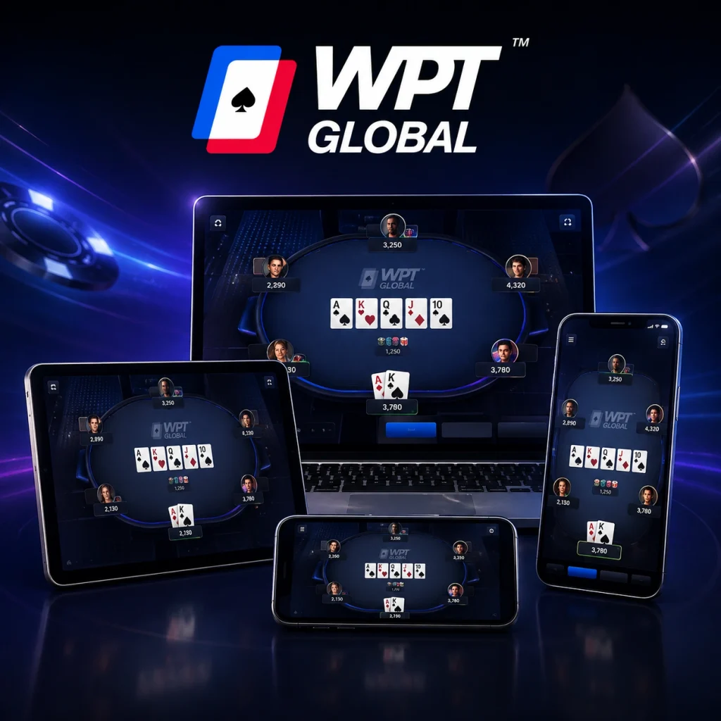 WPT Global poker on laptop, tablet and smartphones with a cross-platform interface.